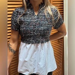 Zara Basic; Chanel style black multicolor tweed fabric white blouse bottom.